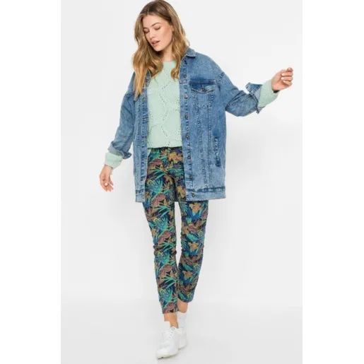 bonprix kolorowe jeansowe spodnie rurki w kwiaty jeansy 48-50