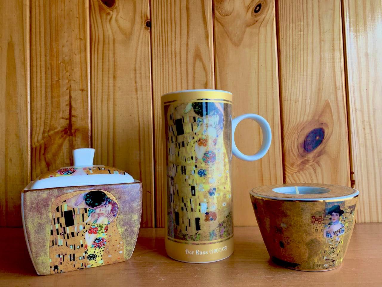 Набір цукорниця+чашка+підставка/свічки «The Kiss” Gustav Klimt