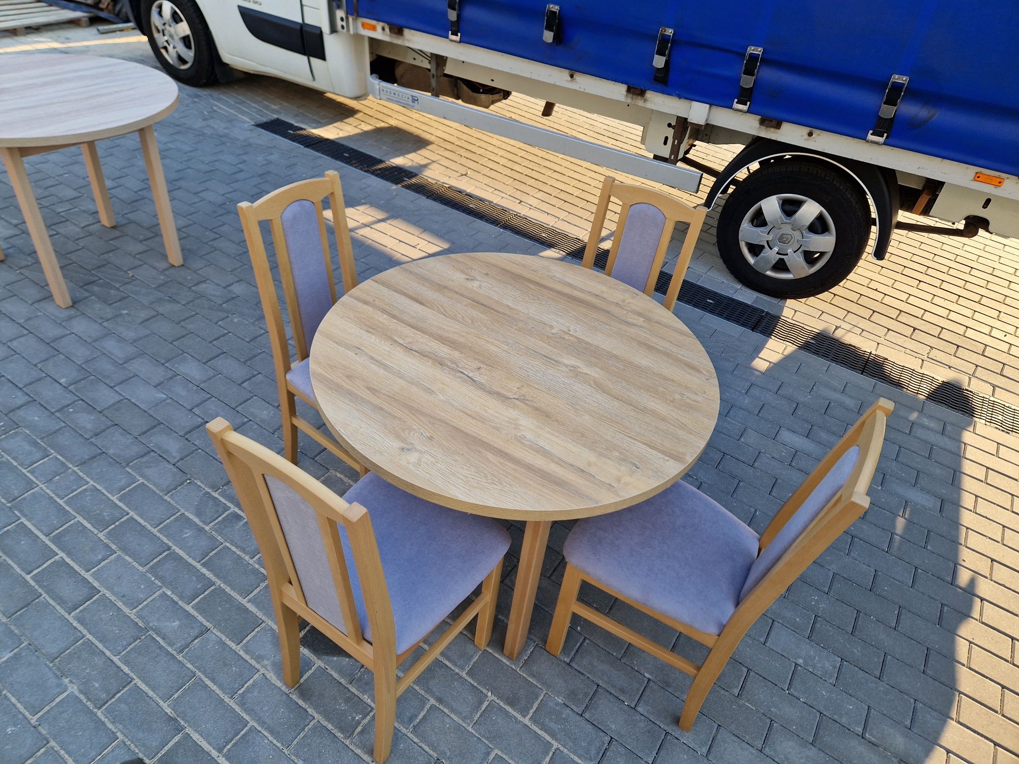 Nowe: Stół okrągły rozkładany + 4 krzesła ,grandson + szary, dostawaPL
