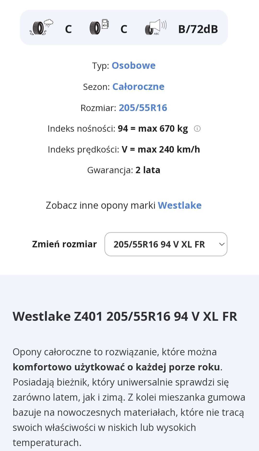 opony wielosezonowe 205.55.16 4 szt opis 2020r