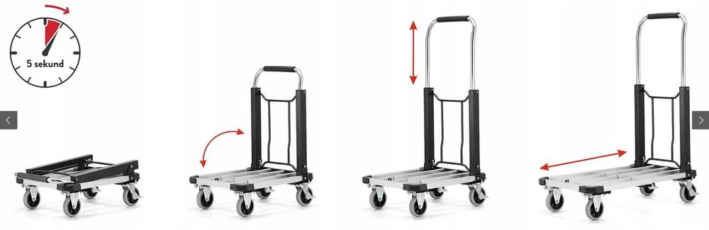Wózek platformowy aluminiowy składany, transportowy, magazynowy, 150kg