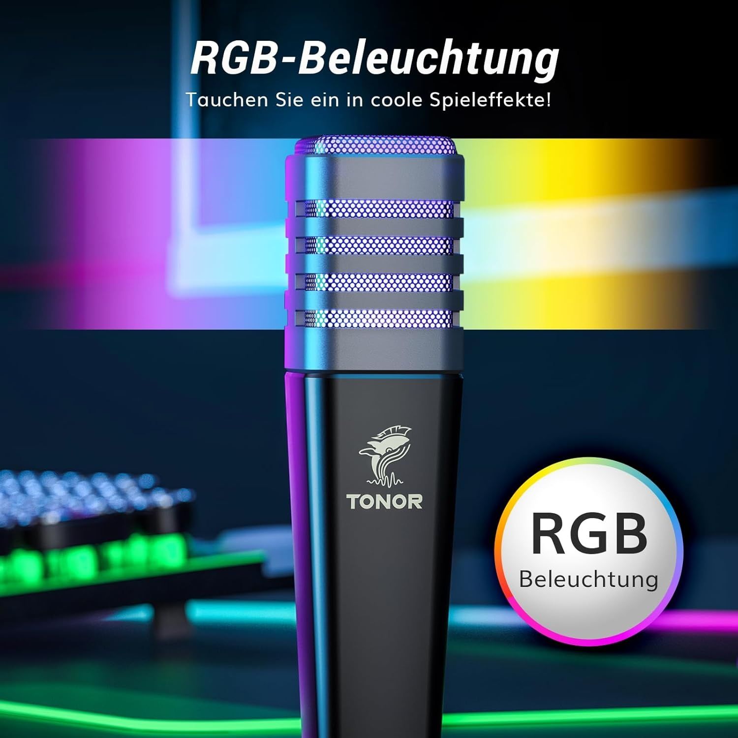 Mikrofon gamingowy USB do PC RGB Microphone Streaming Podcast Studio