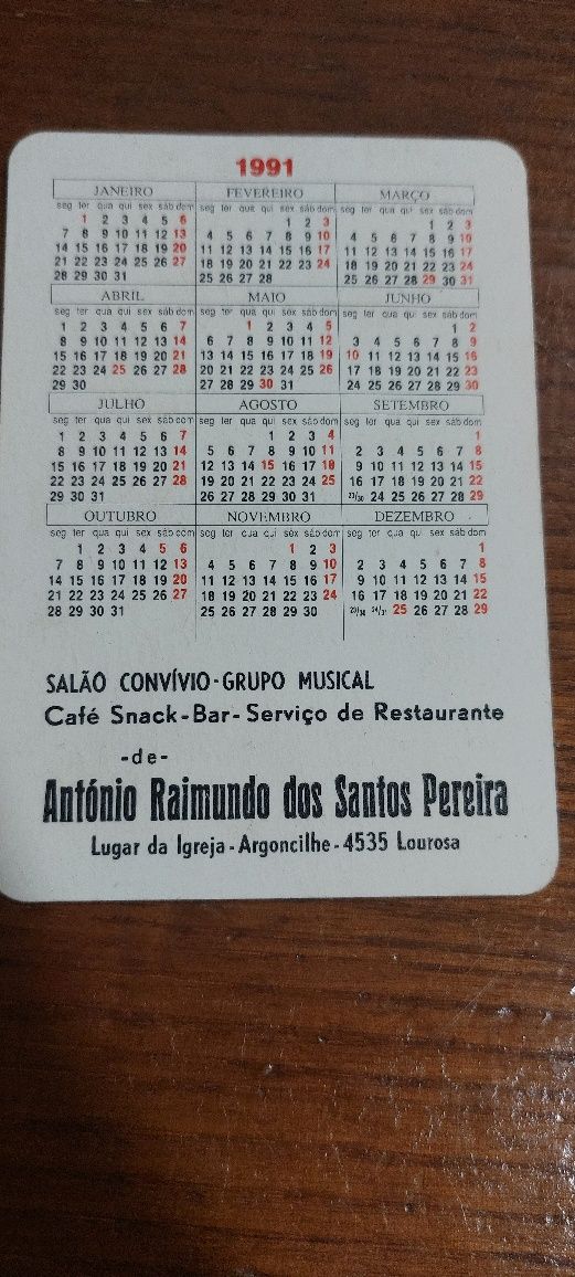 Calendário de 1991