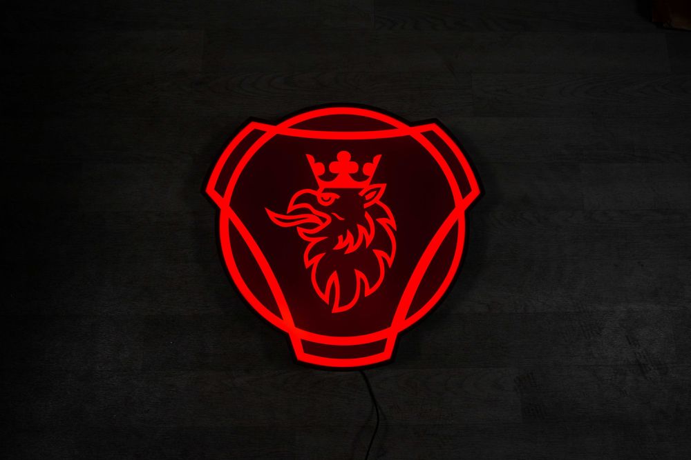 Podświetane logo SCANIA, Reklama 3D, Neon LED, Lampka, Plafon, Prezent