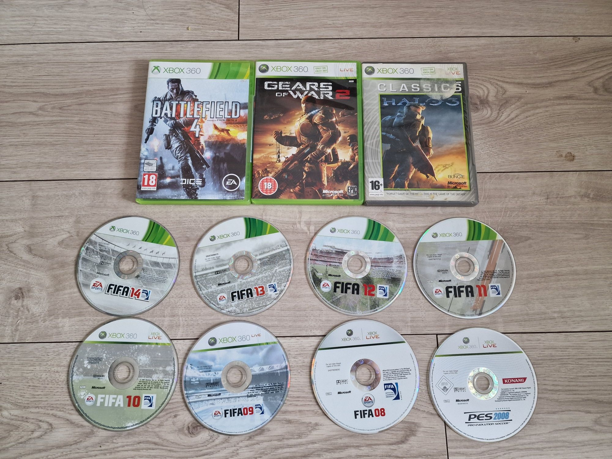 Zestaw 11 gier na xbox 360 battlefield 4 halo 3 gears of war 2 fifa