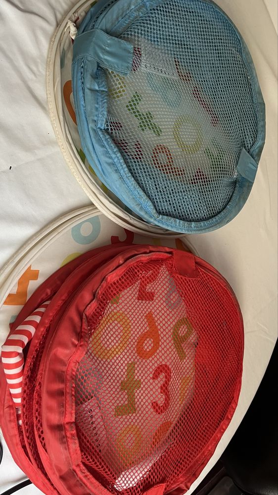 Cestos dobráveis infantis arrumação brinquedos (azul e vermelho)