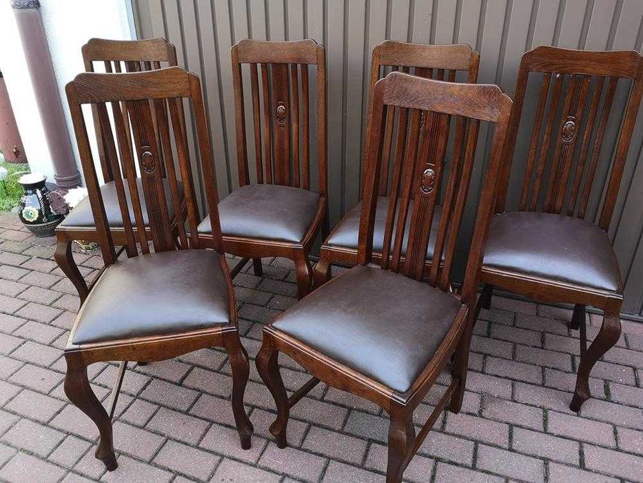 Krzesła Dębowe Wysokie Stare Antyk Komplet 6 Sztuk Po Renowacji Okazja