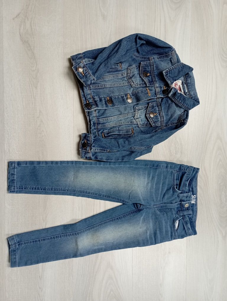 Zestaw Kurtka katana spodnie jeansy dla dziewczynki rozmiar 104