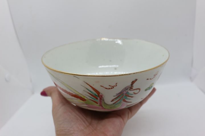 Taça em Porcelana Chinesa 16 cm Fina com Dragão e Fénix XIX