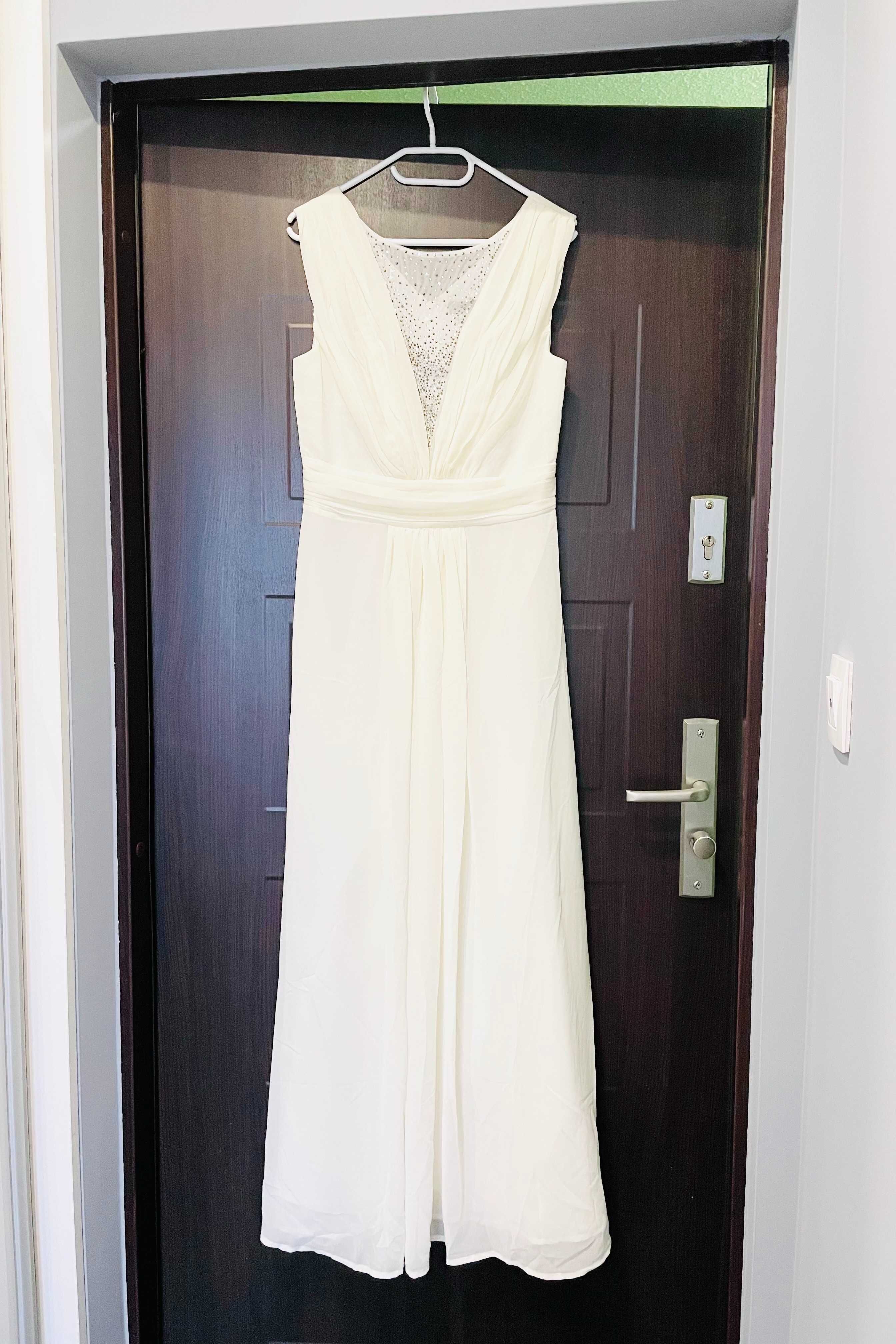 Sukienka ślubna letnia weselna 34 XS / 36 S NOWA ecru Swarovski