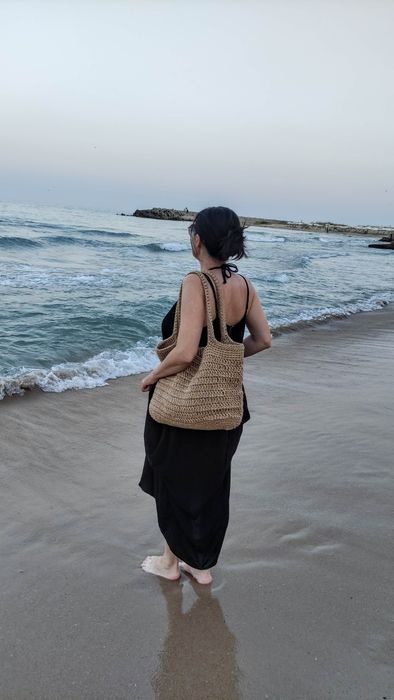 Плетена сумка шопер. Пляжна еко сумка. В'язана джутова сумка.