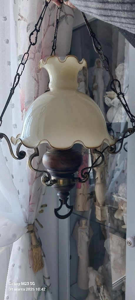 Żyrandol lampa wisząca stylowa! Mosiądz z drewnem!