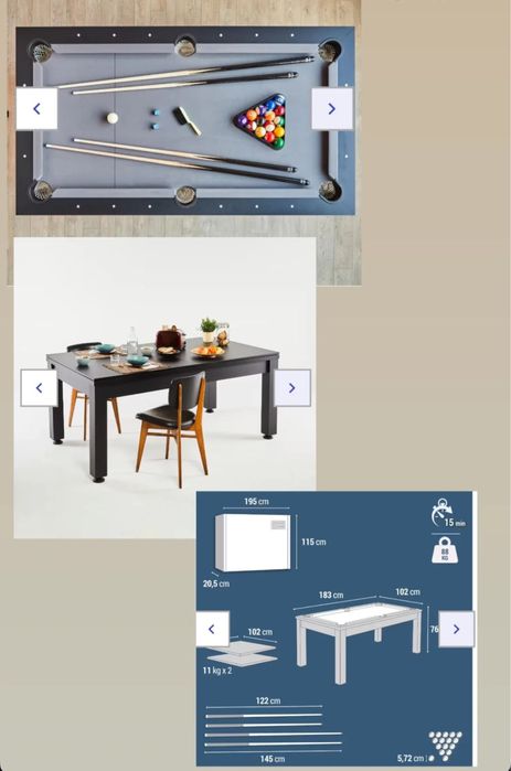 Mesa de bilhar e de Refeição