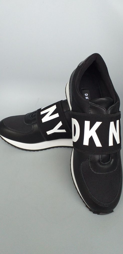 Buty DKNY sneakersy marli 37,5 czarno białe srebrne dodatki gumka DK11