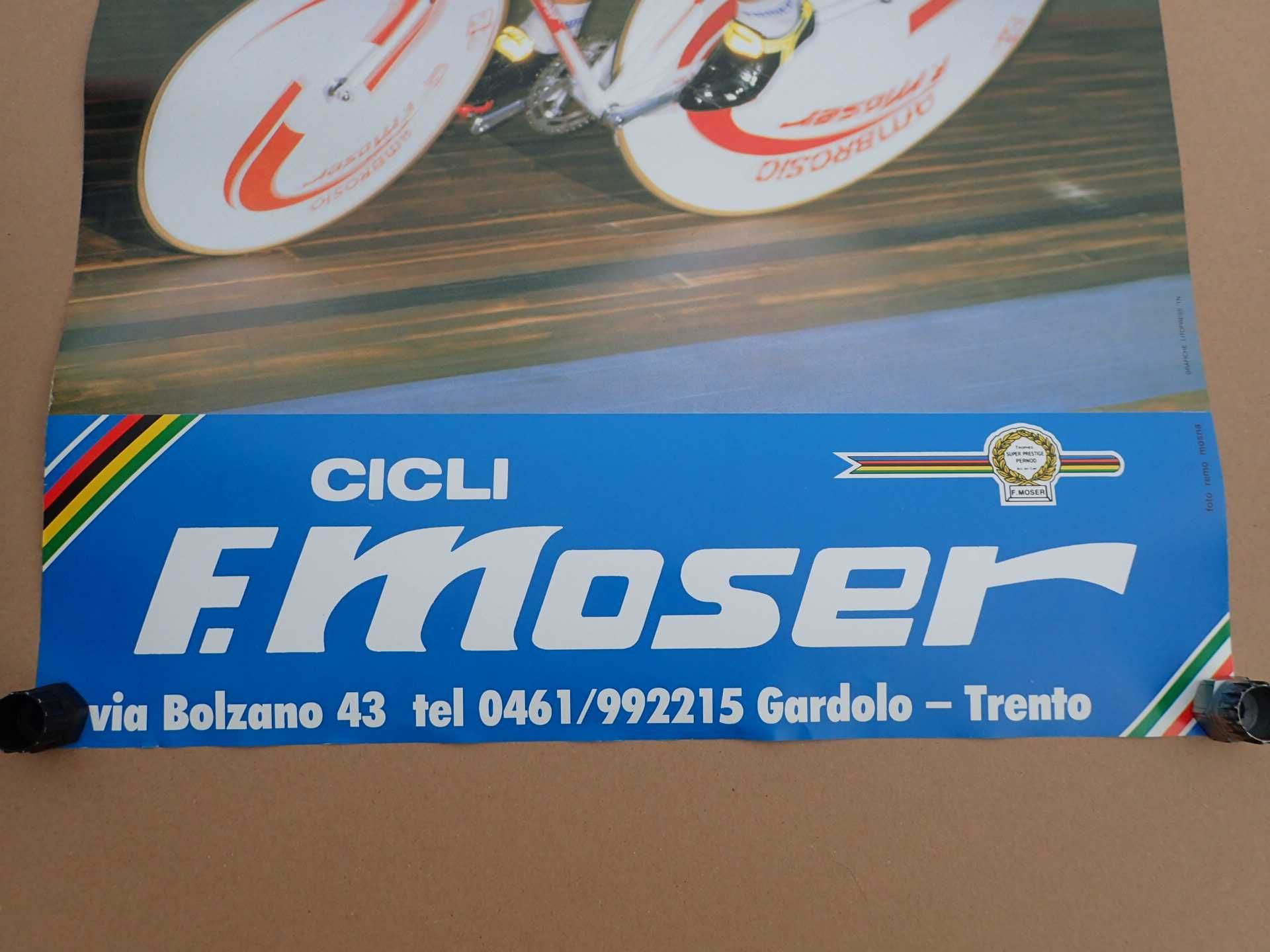 plakat kolarstwi Francesco Moser 1988 rok rower ambrosio pista tor