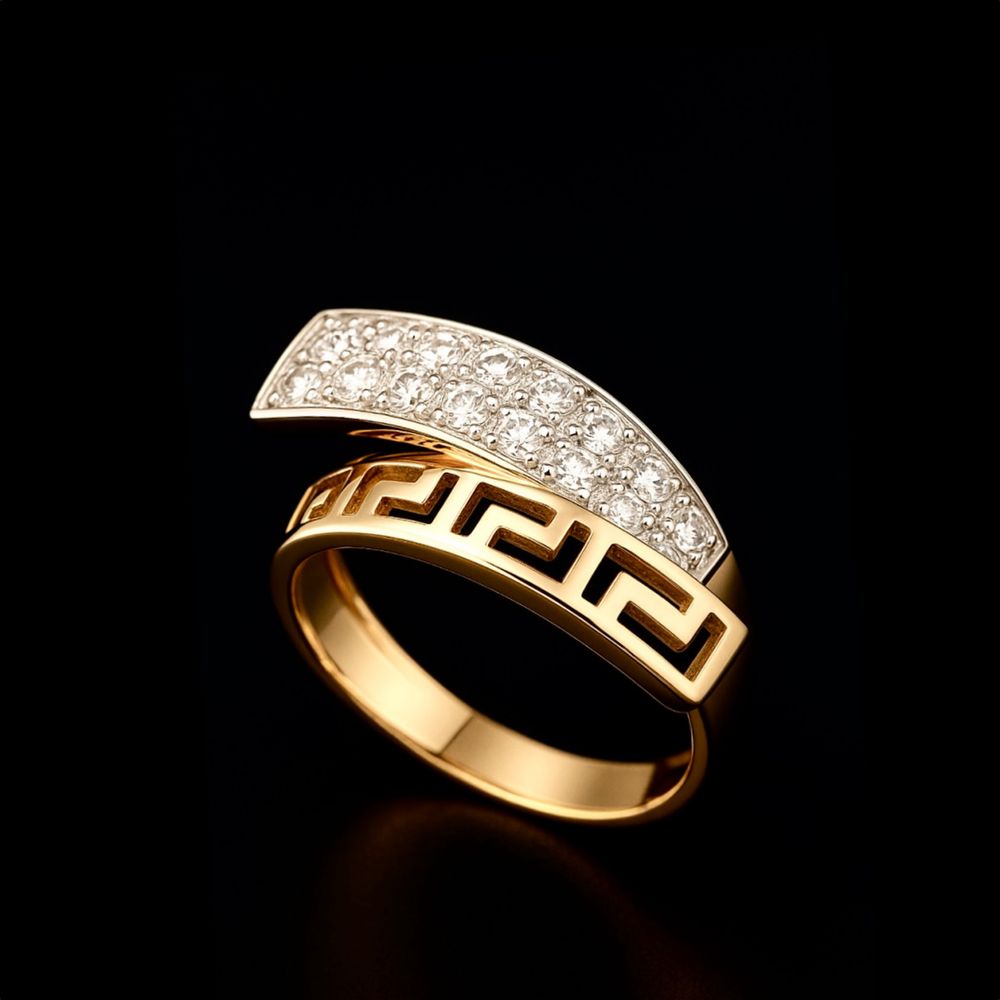 Золота каблучка 585" з фіанітами (Золотое кольцо Versace  585")