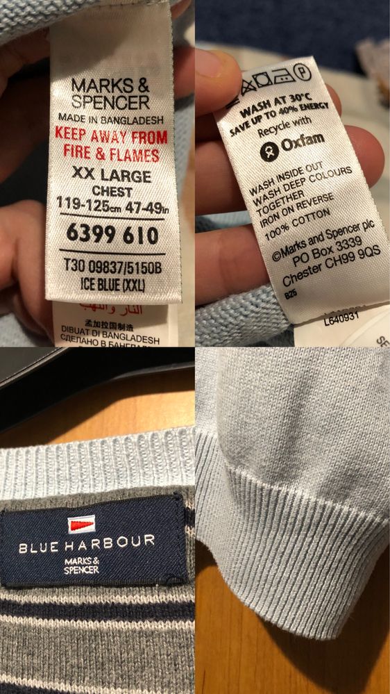 Błękitny bawełniany męski sweter dlugi rekaw w serek rozmiar 2XL