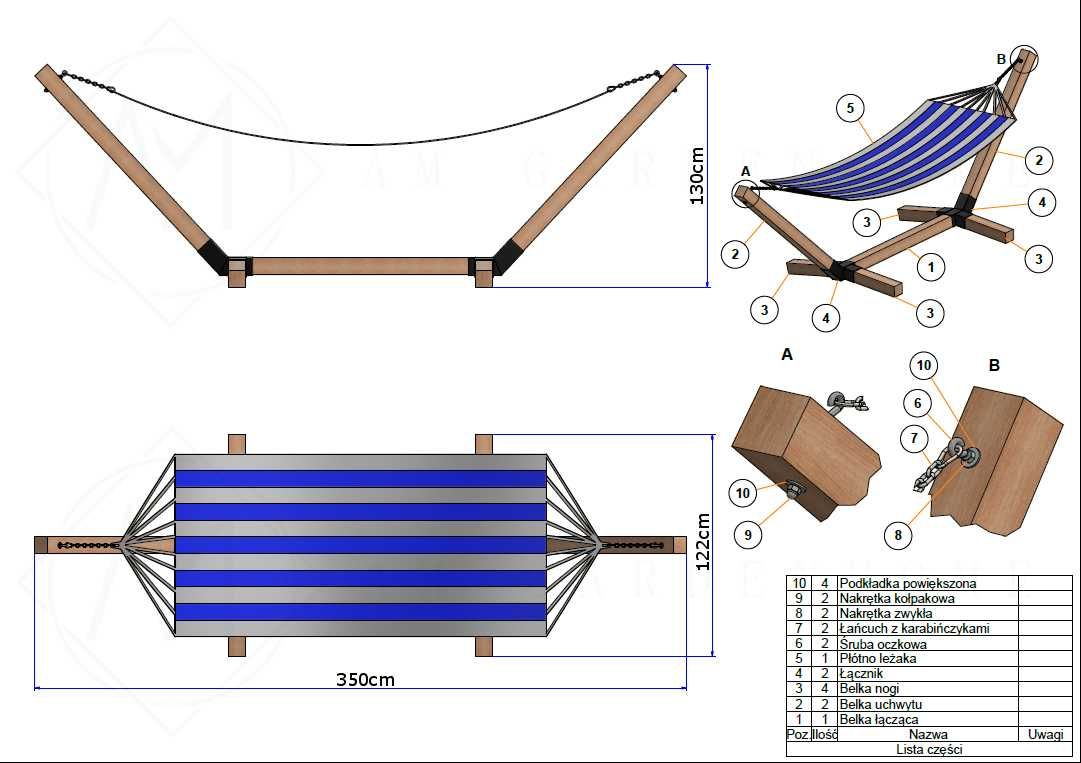 Stelaż PREMIUM XXL 10x10 + Hamak z drążkiem rozporowym 270X100 ZESTAW