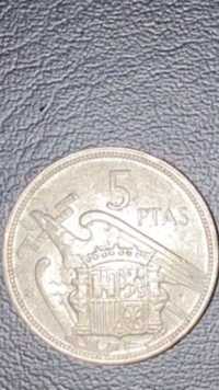 Vendo  moeda rara de cinco presetas  de 1957 em excelente estado
