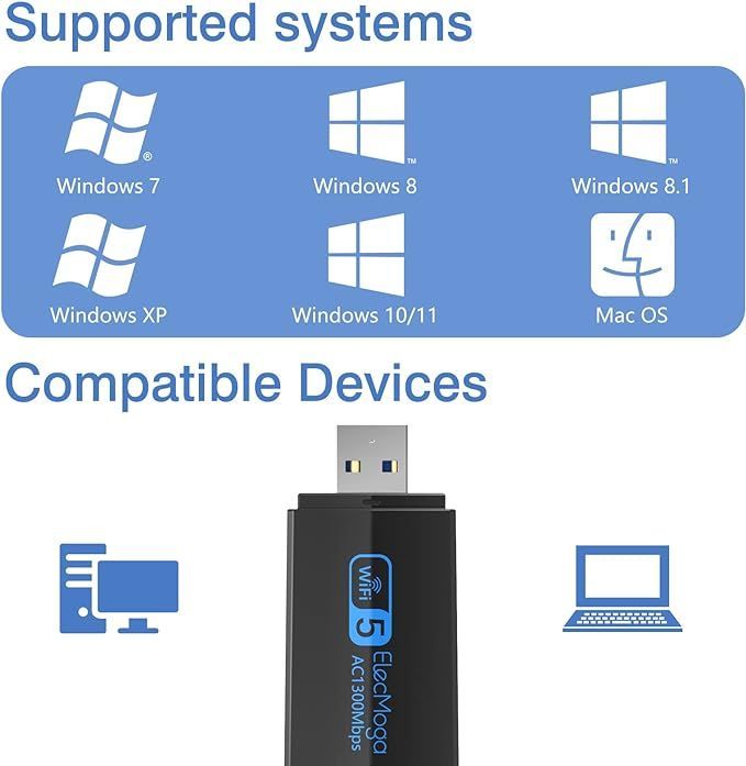 elecmoga 1300 mbps adapter usb 3.0 wlan pc 5.g/2.4g karta sieciowa vv