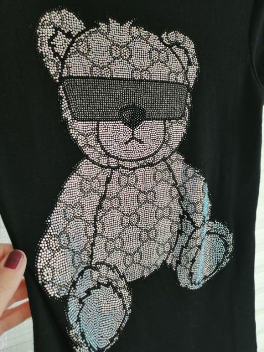 Czarny t-shirt MIŚ srebrny misiek dżety r.S/M