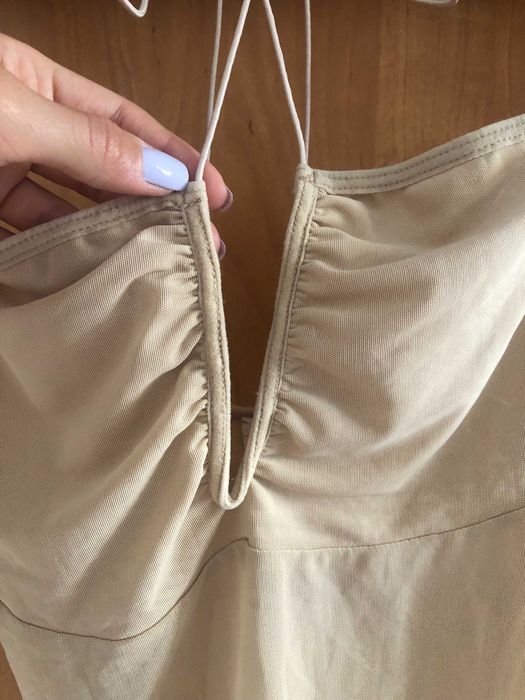 Beżowy top z siateczki, bieliźniany, na cienkich ramiączkach Reserved