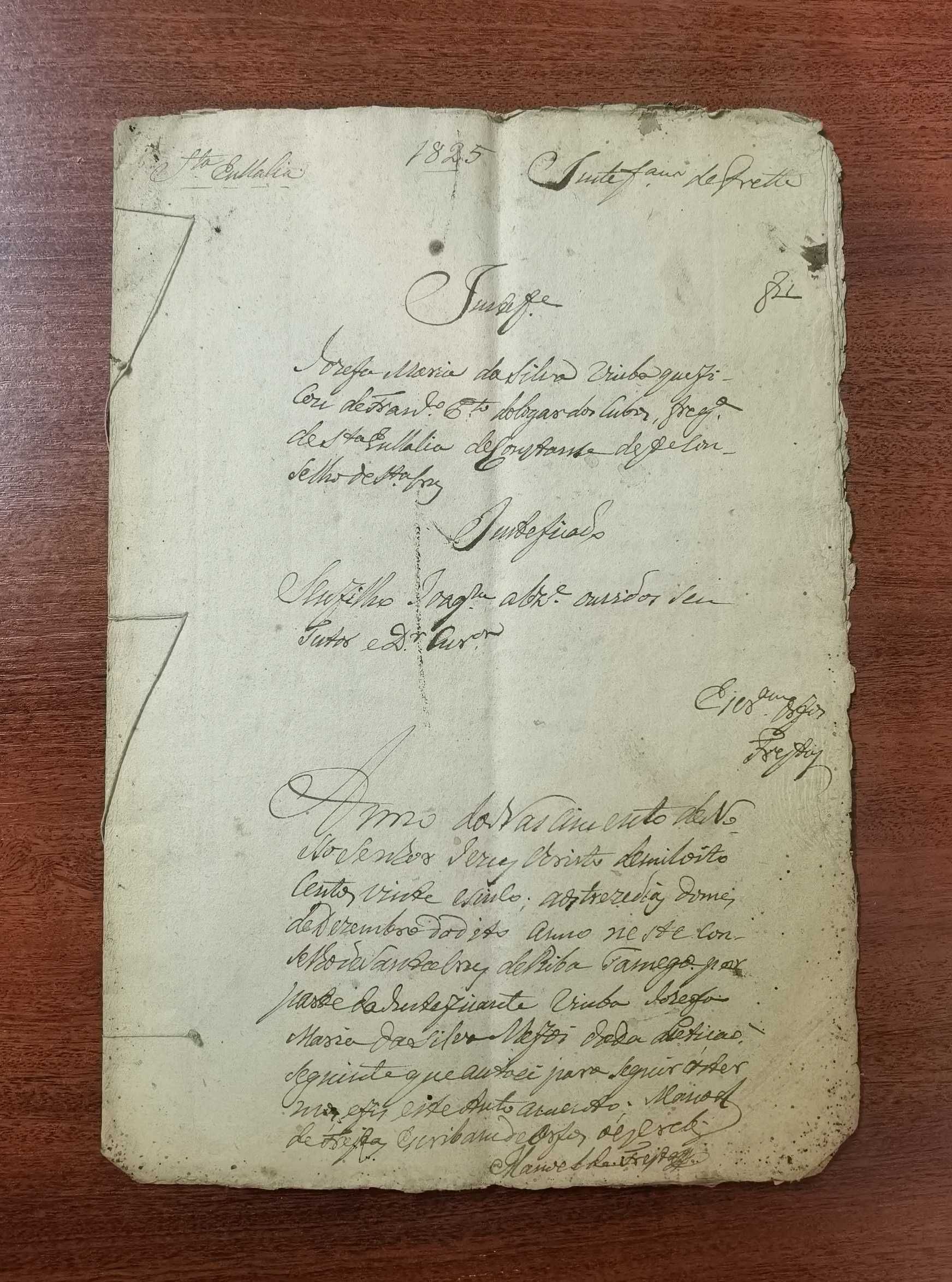 Escritura manuscrita muito antiga de 1825.