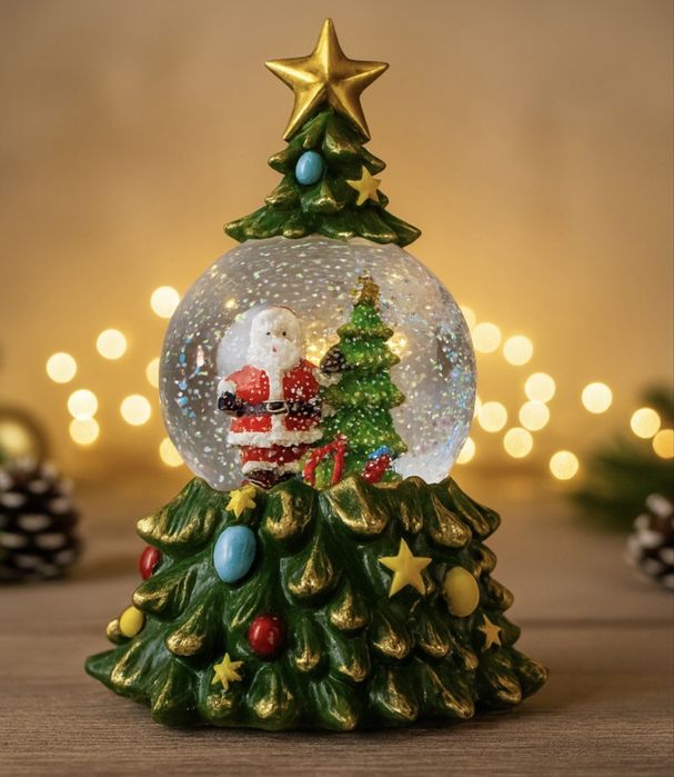 Музыкальный снежный шар-ночник Елка