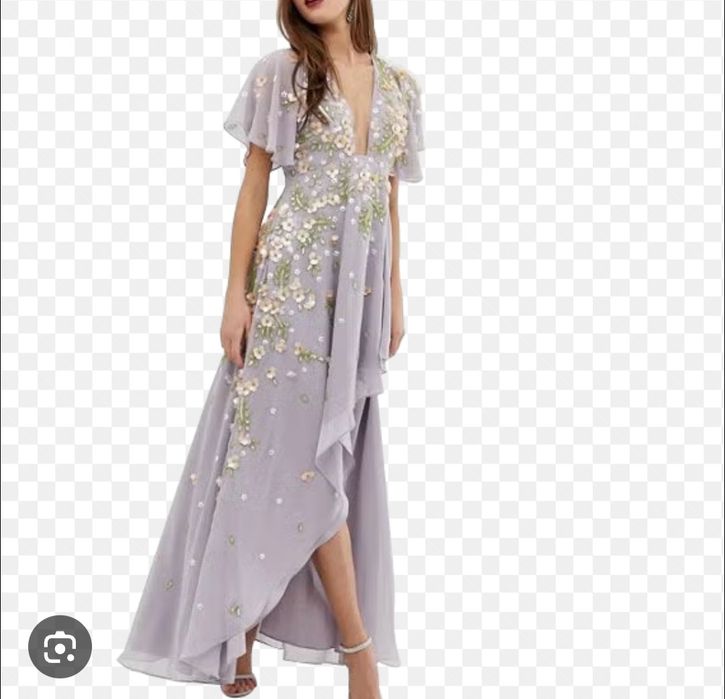 Sukienka asos xl 42 maxi wieczorowa krótki rękaw zdobienia koktajlowa