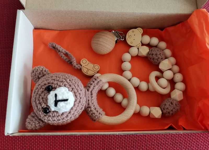 Amigurumi - 3-częściowy zestaw dla noworodka /Baby shower 4 brązowy