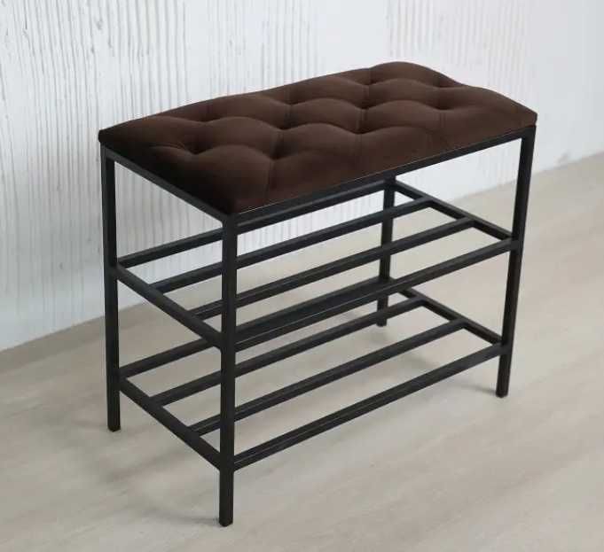Банкетка для взуття з м’яким верхом / пуфик 60 см – коричнева, нова