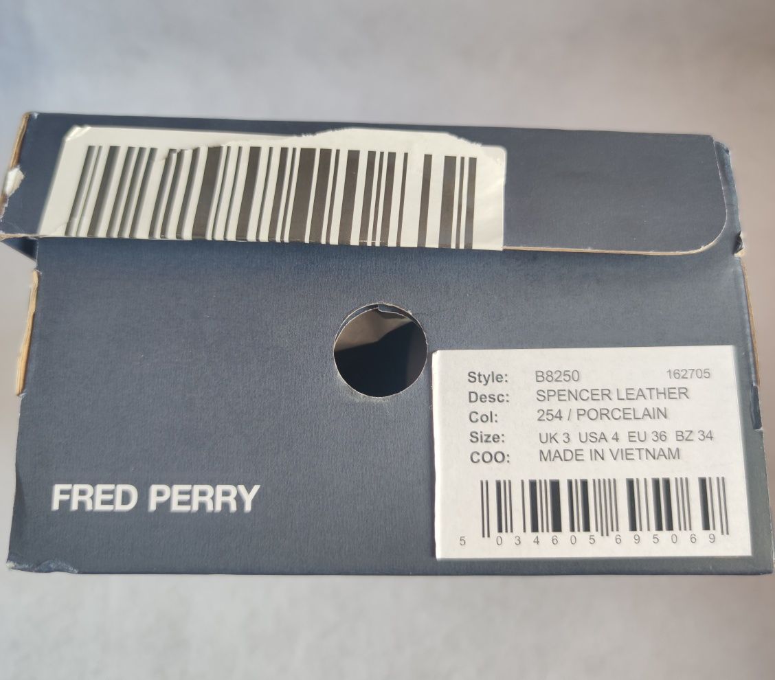 "Fred Perry Spencer" skórzane trampki damskie długość 22 cm białe