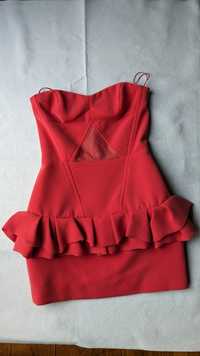Koralowa sukienka z baskinką firmy Maje rozmiar 36