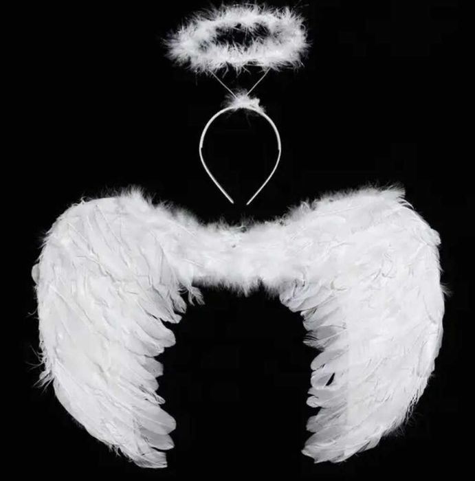 Strój Karnawałowy Przebranie na bal ZESTAW SKRZYDŁA Z PIÓRAMI AUREOLA