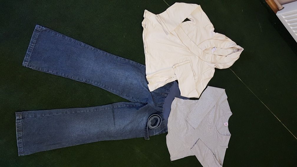 Ubrania ciążowe, spodnie jeansowe, bluza, 9fashion, h&m, M, L