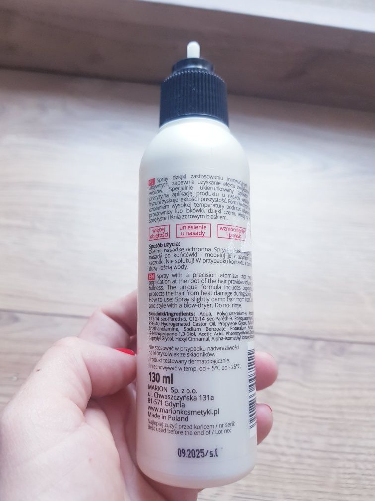 Nowy spray do wlosow dodający objętości marki Marion 130ml