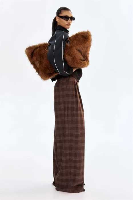 Spodnie 38 nowa kolekcja brązowe krata Luźne wiskoza PROMOCJA EDITION