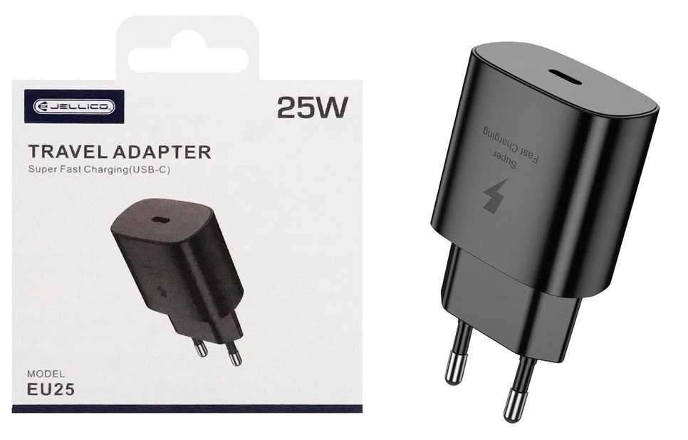 Ładowarka sieciowa USB-C 25W PD czarna JELLICO EU25 Quick Charge 3.0
