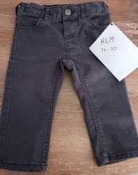 Spodnie H&M 74 80 szare jeansy rurki slim regulowane chłopiec miękkie