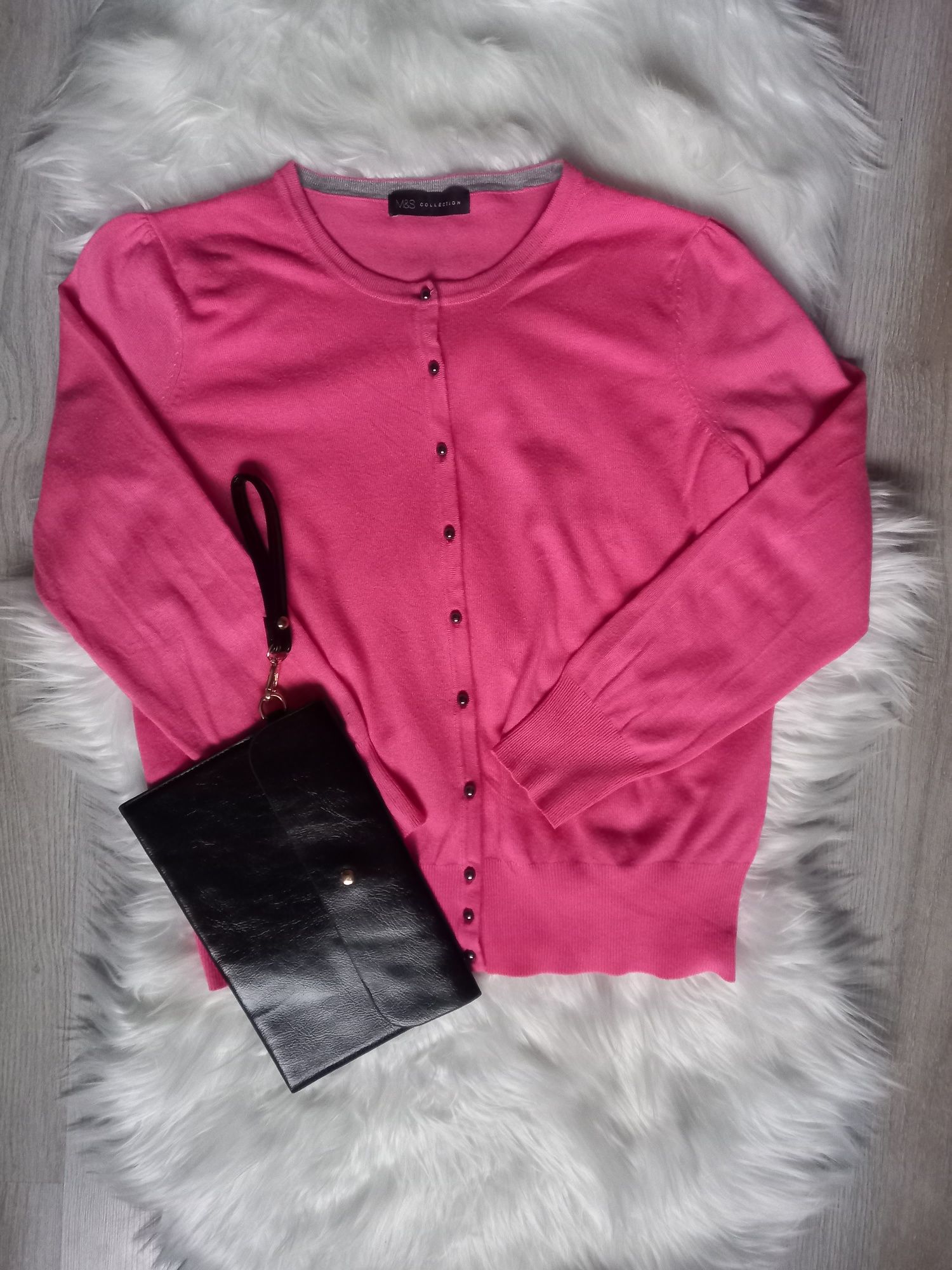 Sweter sweterek zapinany M&S Collection róż roz 42 XL Viscose