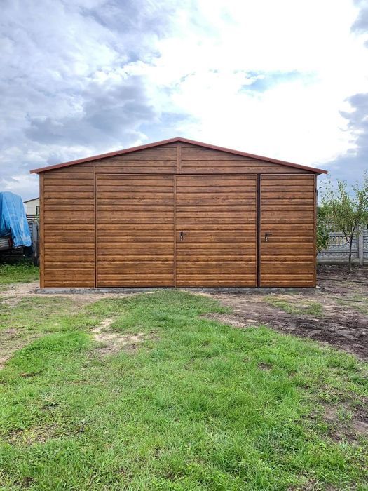 Garaż jednostanowiskowy 5x6 m - Dach dwuspadowy, Brama dwuskrzydłowa,