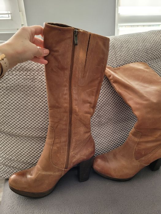 Kozaki skórzane brązowe