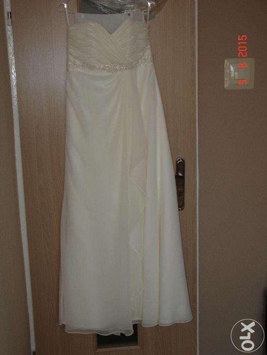 Suknia ślubna ecru rozmiar 38 długa - pokrowiec i buty GRATIS!