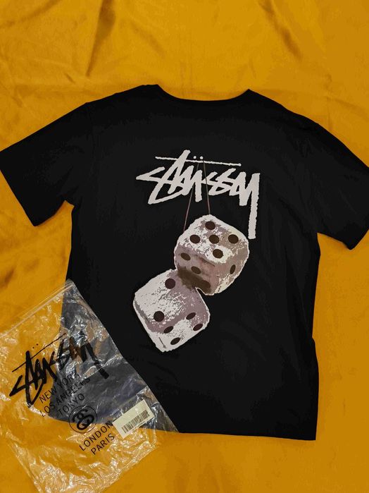 Stussy,Męska czarna koszulka z nadrukiem letnim, rozmiar L