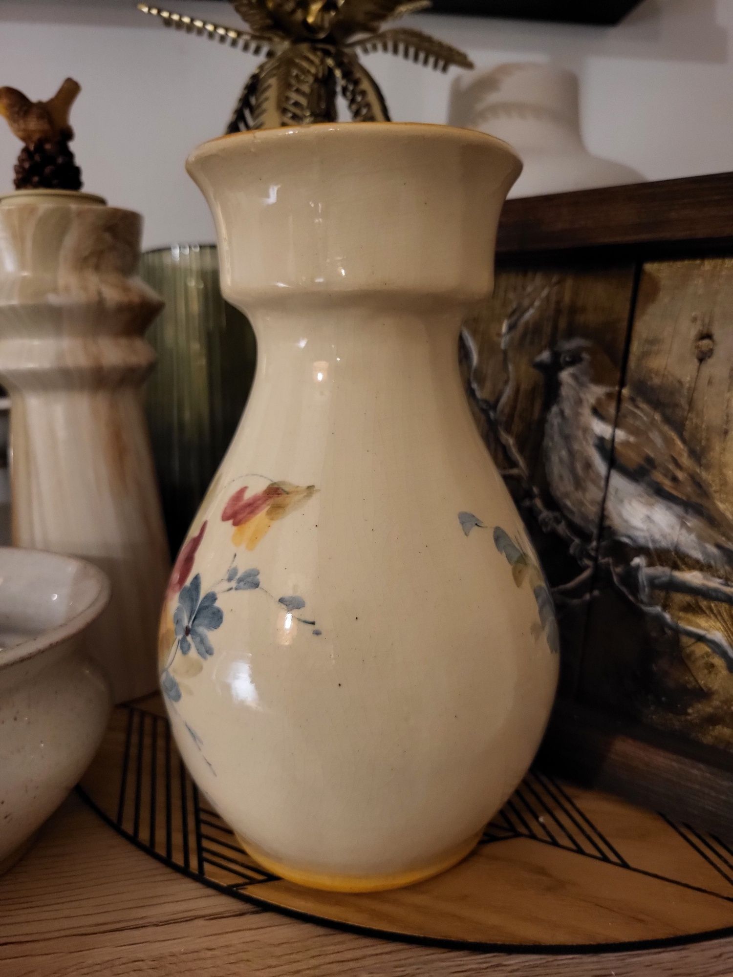 Wazon ceramiczny vintage kwiaty handmade malowany ręcznie 20 cm Made i