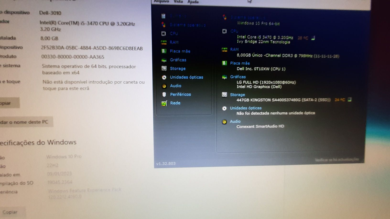 Pç DELL-3010SFF 3ªG|i5-3.2Ghz|16G|SSD240G+HDD320G|Wifi+BT|VGA/DP|W10