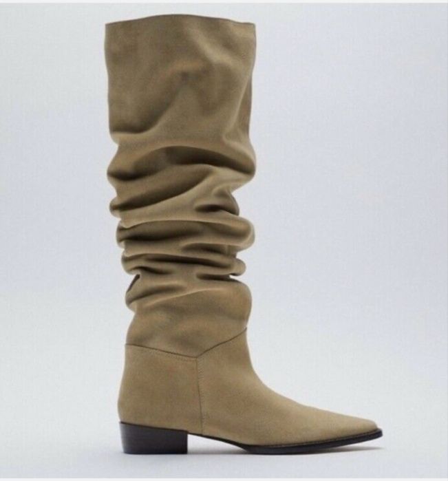 Сапоги Zara бежевые замшевые