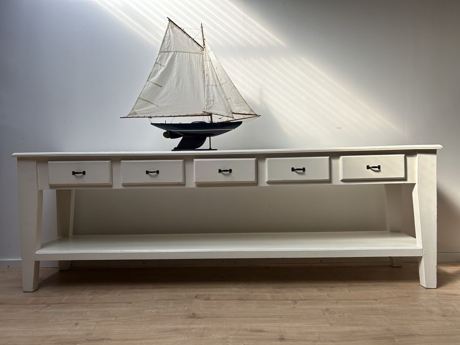 Konsola biała XXL w stylu Rivieria Hampton drewniana 240cm komoda
