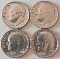 Lote 4 Moedas de One Dime de 1981 *P*  dos USA Franklin Roosevelt