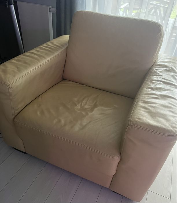 Zestaw wypoczynkowy Skórzany ze stolikiem szklanym